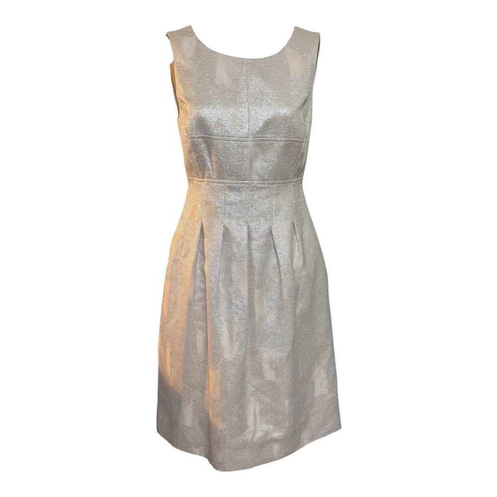 Lela Rose Mini Dress Gold Jacquard Metallic Sleeveless Scoop Neck size 6